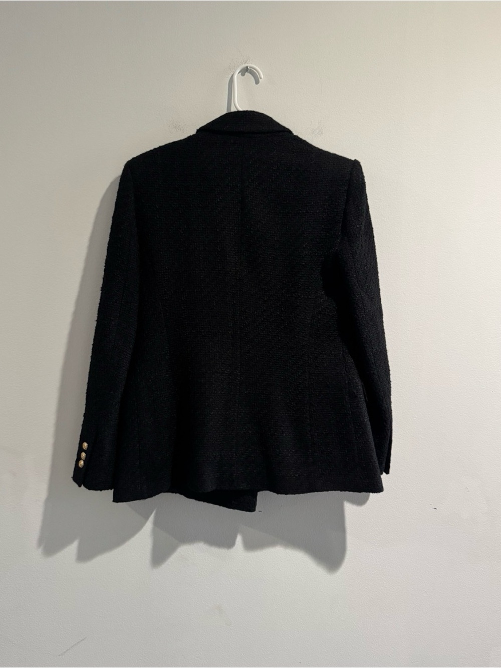 ZARA Black Tweed Double Breasted Gold Button Blazer Jacket L NWT - Picture 9 of 10